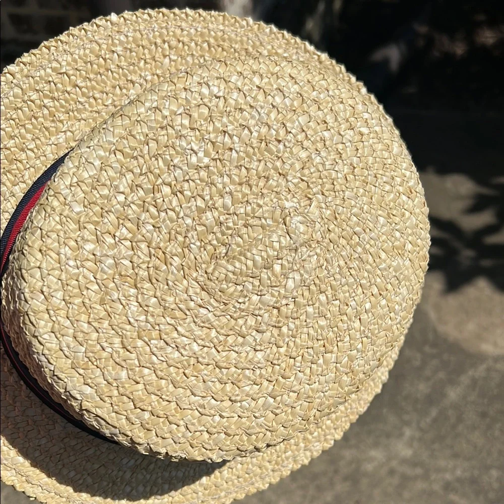 SCALA Straw Boater Hat with Red and Blue Ribbon - Picture 13 of 15